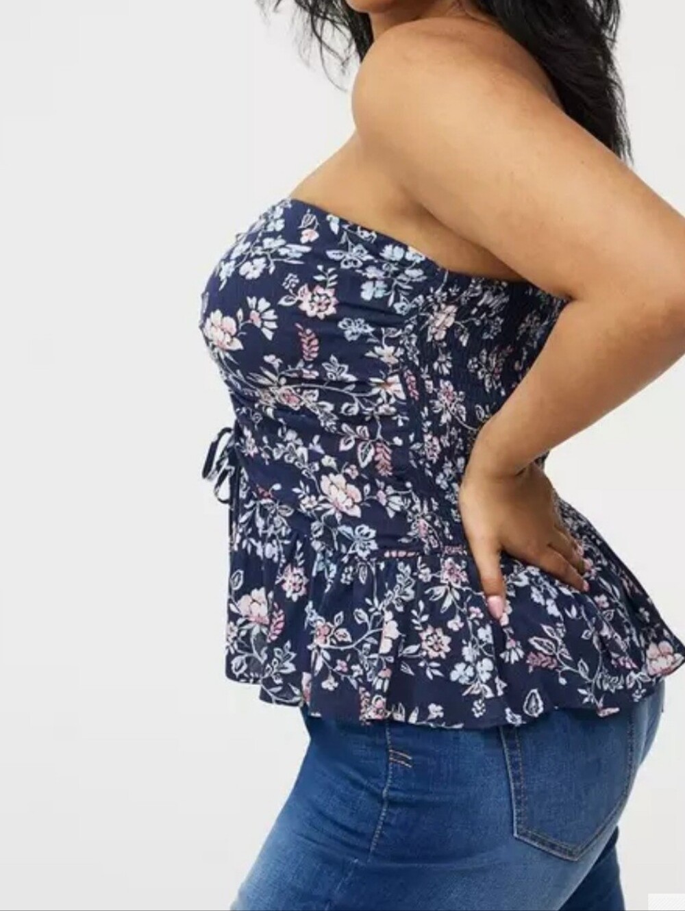 Torrid Navy Floral Ruched Strapless Peplum Top NWT Size 2X - Picture 5 of 11